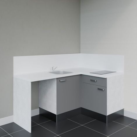 Kitchenette d'angle KA01L-PT avec plan de travail et évier Façade Gris - Plan Blanc - Evier