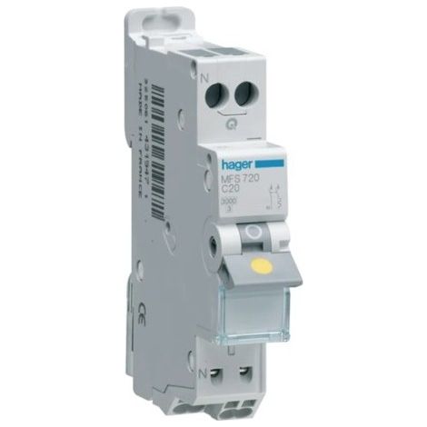 Hager – Disjoncteur unipolaire 20A – Courbe C – Pouvoir de coupure 3kA – 1 module 18mm – Bornes automatiques pour installation rapide