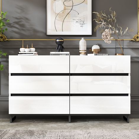 Mobile contenitore da soggiorno 140 x 39,5 x 78,5 cm, 6 cassetti, bianco e nero OKMYHOME (1/5)
