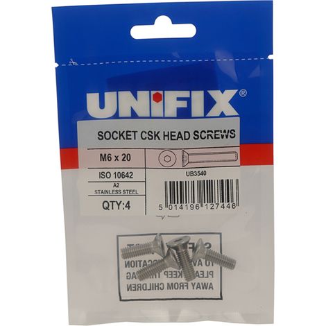 Unifix A2-70 St/St Socket Csk Head Screws M8 x 30 - Box of 20 (1/2)