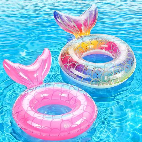 Bouée Sirène de Piscine, Anneau de Natation, 58cm, Arc-en-Ciel+Rose PVC Résistant, Pour Enfants, Idéal Pour Piscine, Plage Et Lac En Été (1/5)