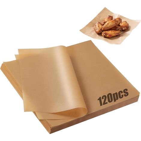 Lot de 120 feuilles de papier sulfurisé non blanchi, 30 cm x 20 cm, papier sulfurisé robuste et antiadhésif pour la cuisson, la cuisine, le grill, la pâtisserie, le four, la friteuse à air comprimé (1/5)
