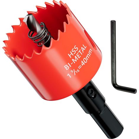 Scie cloche HSS M42 Bi-Métal 40 mm - Avec Adaptateur et Foret de centrage - Idéale pour bois, plastique, cloisons sèches, contreplaqué et métaux - Profondeur de coupe jusqu'à 25 mm (1/5)