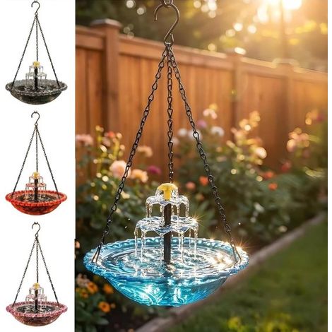 Bain d'oiseaux cascade solaire suspendu - Fontaine extérieure avec conception de cascade à 2 étages - Décoration de jardin pour jardin, terrasse - Bleu - 1 pièce (1/5)