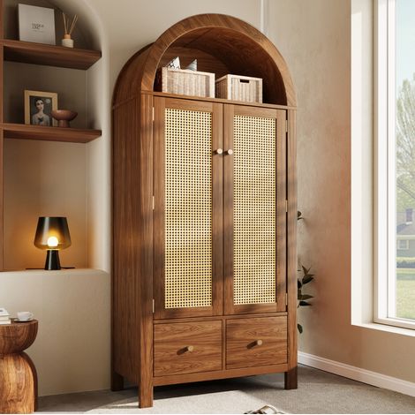 MEUBLIV Armoire 181x78x45 cm noyer – 2 portes, 2 tiroirs, rangement avec penderie (1/5)