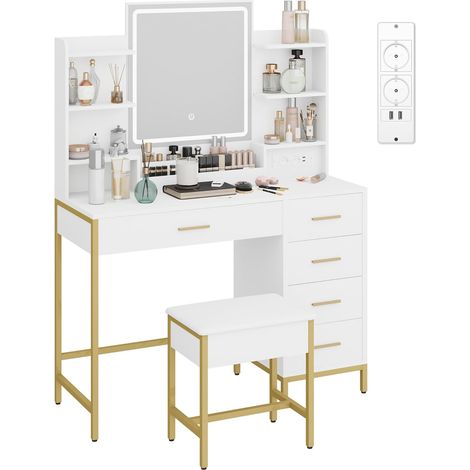 Coiffeuse enfant avec miroir HD et lumières LED réglables – Prise USB intégrée – Tabouret confortable en PVC – Dimensions 40 x 108 x 133 cm (1/5)