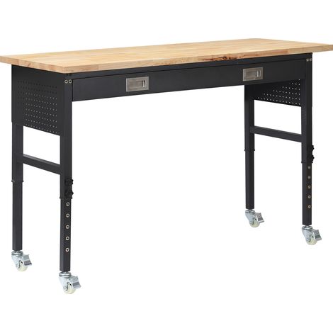 Mophorn Werkbank 1524x610 mm, robuster Arbeitstisch mit einer Tragkraft von 680 kg, höhenverstellbar von 760-1010 mm, ausgestattet mit Schublade, Steckdose, Rollen und Lochwand (1/5)
