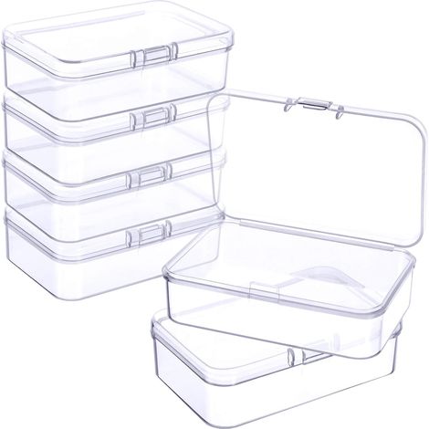 6 Piezas Cajas pequeñas de plástico transparente para guardar cuentas con tapa abatible para recoger objetos pequeños y joyas (1/5)