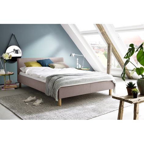 Meise Möbel Kinderbett Lena 120x200 cm Bettgestell Kopfteil glatt Webstoff Altrosa Holzfuß eichefarbig (1/5)