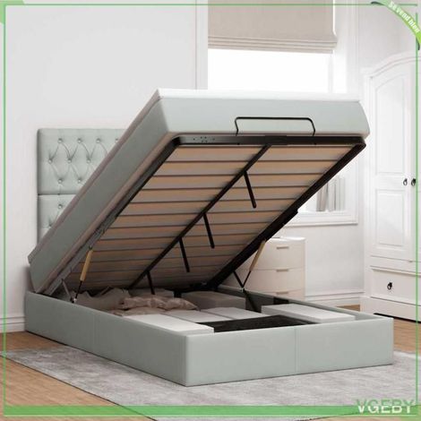 Cadre de lit ottoman avec matelas - 7291712438493 - Velours gris clair - Rangement hydraulique - Matelas 120x200 20cm (1/5)