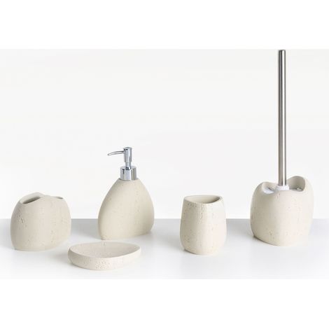 Ensemble d'Accessoires de Salle de Bain 5 Pièces Distributeur de Savon Porte-Brosse à Dents Beige Clair Coata
