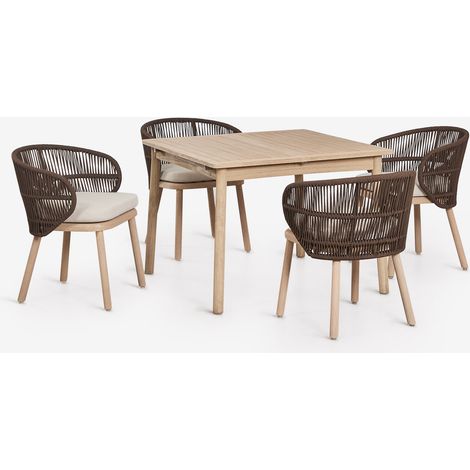 Set da tavolo estensibile 100-160x100 cm Karvia e 4 sedie da giardino in legno di acacia e corda intrecciata Capri SKLUM             (1/5)