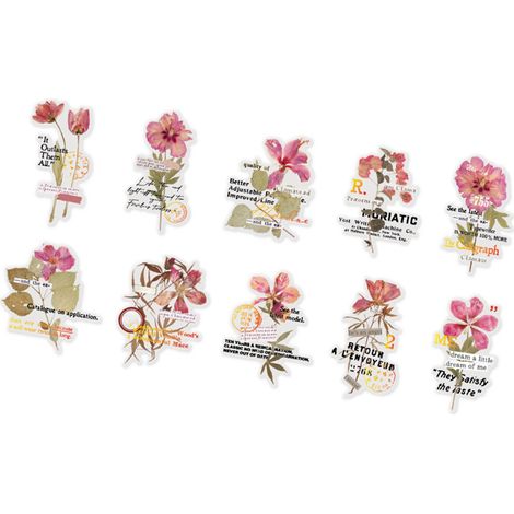 Lot de 10 autocollants fleurs transparents PET vintage pour décoration cahier, journal, artisanat, type 3, adhésifs élégants (1/5)