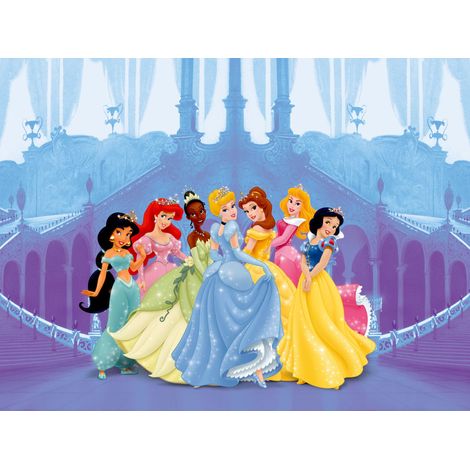 papier peint panoramique Princesses bleu, rose et violet - Disney (1/4)