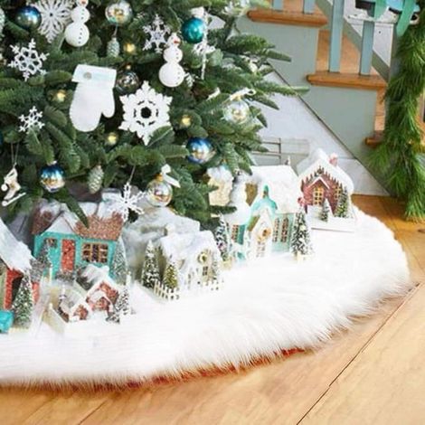 Jupe de Sapin de Noël Blanc Peluche Neige - Luxe et Réutilisable - 78cm (1/4)