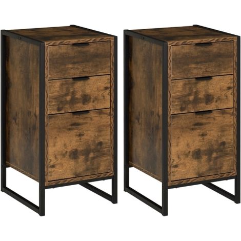 Industrial 3-Drawer Chest of Drawers Set of 2,Rustic Brown Storage Unit with Metal Frame for Bedroom and Living Room