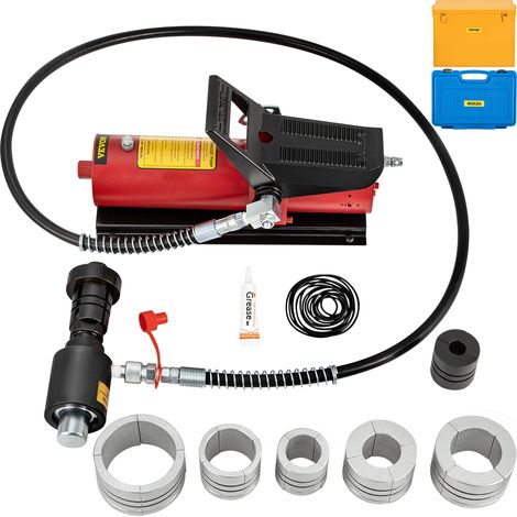 VEVOR Extenseur de tuyau deechappement hydraulique, taille 1-5/8" a 4-1/4", pompe a pedale 10 T avec 4 matrices, 2 etuis de rangement pour tubes en cuivre et aluminium dans la reparation automobile