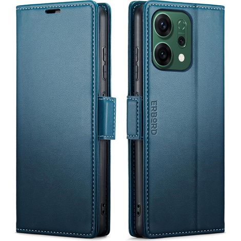 Funda para Oppo Reno 14, color lichi brillante, tipo cartera, color azul. (1/5)