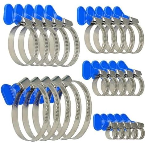 Lot de 25 Colliers Serrage Inox Réglables pour Tuyaux D'Eau, Collier Métallique Durite Piscine, Gaz et Piscine - 5 Tailles (10-70 mm) avec Écrou à Oreilles (1/5)