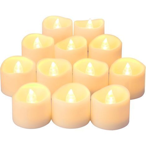 Lot de 12 bougies chauffe-plat à LED, bougies sans flamme vacillantes, fausse bougie réaliste à piles avec ampoule blanche chaude (1/5)