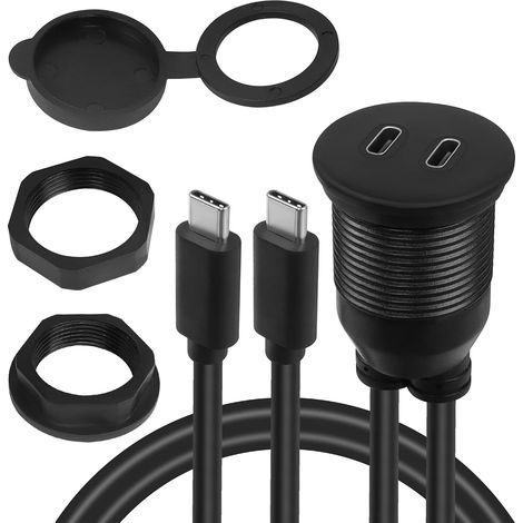 Double USB C Fixation filetée Embarqué Installation étanche Câble Adaptateur 10Gbps 2 USB C 3.1 mâle a Femelle Panneau Montage Extension Câble,Support 4K@60Hz Audio/vidéo,1M/3.3ft (1/5)