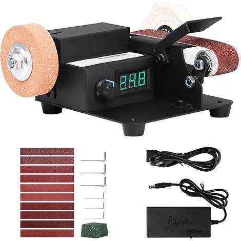 Mini Ponceuse à Bande, Ponceuse Électrique 350W 10000 tr/min, Contrôle Variable Infini, Affichage LED, Mini Polisseuse de Bureau pour Métal Bois Aluminium Bricolage Artisanat en Bois avec 10 Bandes (1/5)