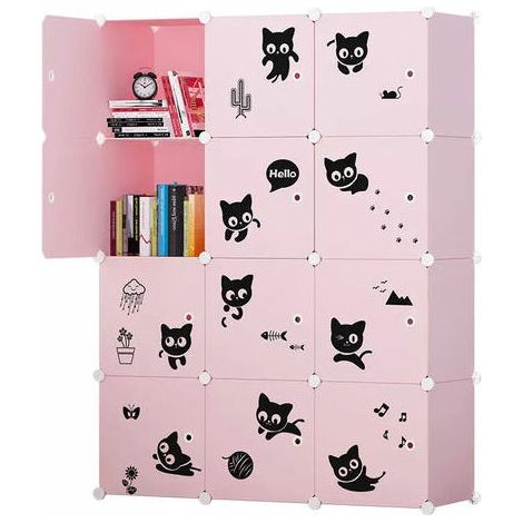 Children's Plastic 12 Cube Pink Storage Racks Storage Furniture for Clothes Shoes Toys Hair Ties (1/5)