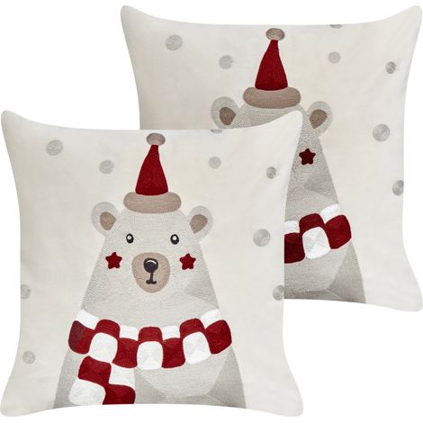 Conjunto de 2 cojines de tela de terciopelo con motivo navideño blanco 45 x 45 cm Jellies