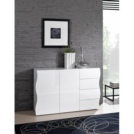 Buffet/bahut moderne 124 cm blanc laqué brillant Onida (1/4)