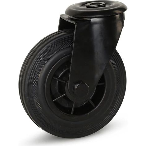 Roulette pivotante freinée - MESO - Caoutchouc noir - Trou central - 125mm - 120kg