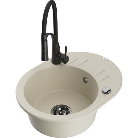Mexen Kevin fregadero de granito de 1 cubeta con escurridor y grifo de cocina Aster, beige - 6517-69-73450-70-B (1/5)