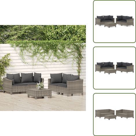 The Living Store 5-tlg. Garten-Lounge-Set mit Kissen Grau Poly Rattan - Gartenlounge (1/5)