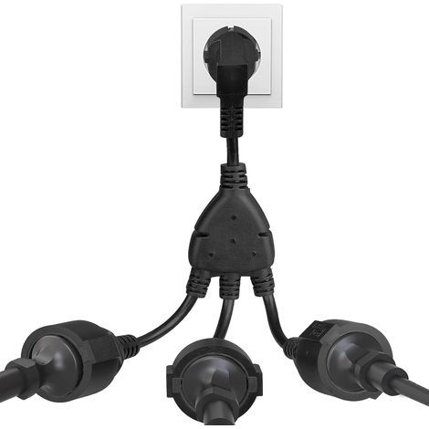 Double prise pour prise - Adaptateur 3 prises Schuko - Câble d'extension avec contact de protection - 250 V/16 A - Pour la maison, le bureau (1/4)