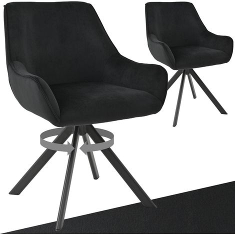 Esszimmerstühle 2er Set drehbar mit Armlehne, Samt, 360° drehbar, schwarz (1/5)