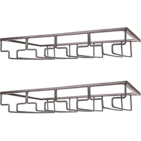 Weinglasregal – Unterbau-Weinglashalter, Stielglasaufbewahrung, Metall-Organizer für Bar und Küche, Schwarz Braun 4 Reihen, 2 Pakete (1/4)