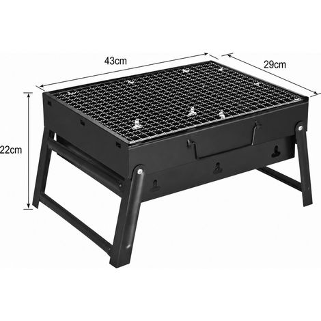 Barbecue Pliant Portable en Fer Noir 43 x 22 x 29 cm - Gril de Camping Charbon de Bois (1/4)