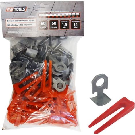 SISTEMA DI LIVELLAMENTO PER PIASTRELLE AWTOOLS STANDARD 1,5 mm - 7-15 mm - CLIP 50 pezzi + CUNEO 50 pezzi (1/5)
