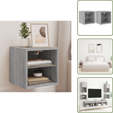 vidaXL Muebles TV de pared luces LED 2 uds gris Sonoma 30x28,5x30 cm (1/5)