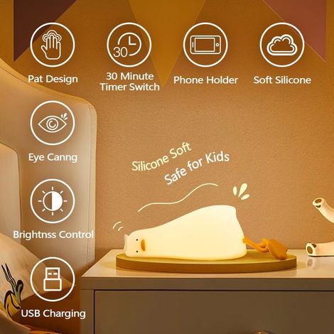 Luce notturna, luce notturna piatta a forma di paperella, luce notturna a LED in silicone ricaricabile tramite USB - si accende con un clic, luce notturna decorativa per la cameretta del bambino (1/4)