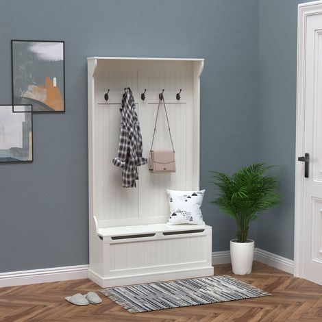Meuble d'entrée avec banc porte manteaux 3 en 1 5 crochets de rangement pour salon couloir 96 x 34 x 179,7 cm - crème