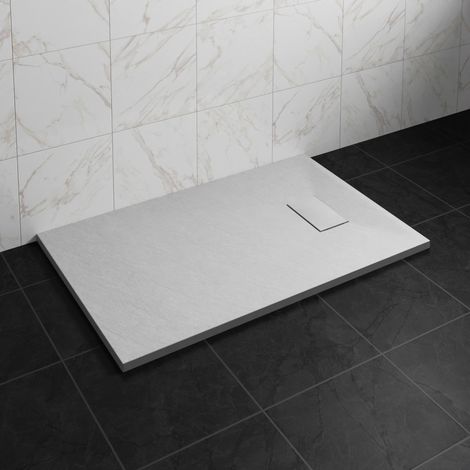 NRG 1300 x 700mm SMC White Rectangle Slate Effect Bathroom Shower Tray (1/5)