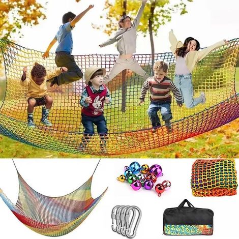 Filet de sécurité pour enfants, filet de protection contre les chutes, double couche, trou de 4 cm, avec 4 crochets de sécurité pour parc d'enfants, extérieur (coloré, 2 x 3) (1/5)