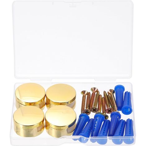 4 Pièces Fixations de Miroir Sans Cadre, Supports de Miroir en Alliage de Zinc, Clips de Montage de Miroir, Supports de suspensions de Miroir avec Vis et Chevilles, Doré (1/5)