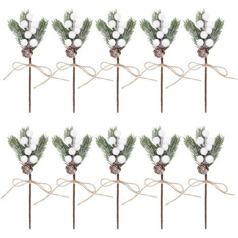 10 künstliche rote Tannenzapfen, künstliche Stechpalmenzweige, mit Tannenzapfen und Zweigen ohne Nadeln, perfekt für Weihnachtsbaumschmuck, Bastelarbeiten und Kränze (1/5)