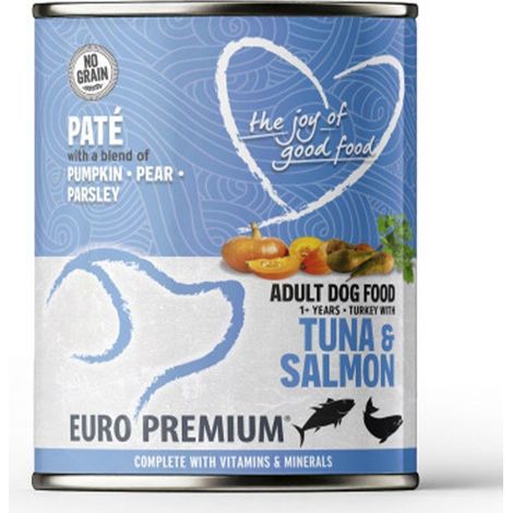Nassfutter für ausgewachsene Hunde mit Thunfisch und Lachs, Alleinfuttermittel 400 g