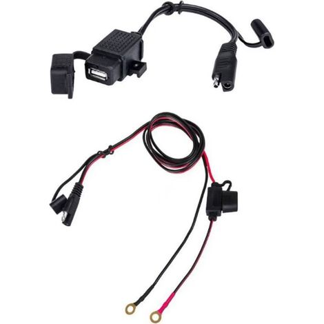Modified motorcycle mobile phone charger, 2.1A, single USB port with fuse, SAE AO adapter (1/5)