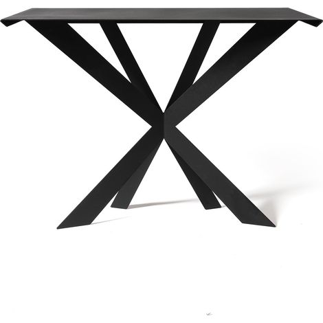 Consolle Exsodus Zeus 110x35x85 cm in ferro verniciato nero Design moderno geometrico traforato Mobile da ingresso o soggiorno Made in Italy