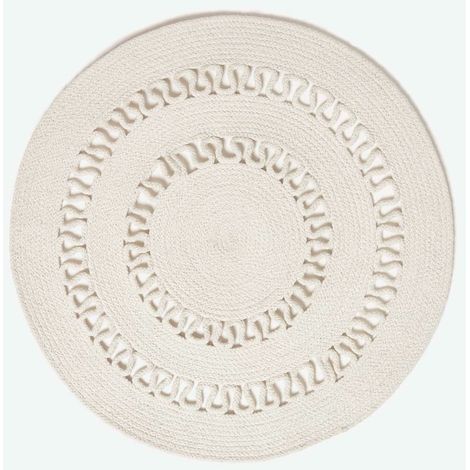 HOMESCAPES Tapis rond tissé à plat en coton ajouré Beige, 70 cm