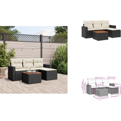 5-tlg. Garten-Sofagarnitur mit Kissen Schwarz Poly Rattan - Gartensorte - Gartenmöbelset - Esstischgarnitur - Outdoor Möbel - Lounge Set (1/3)