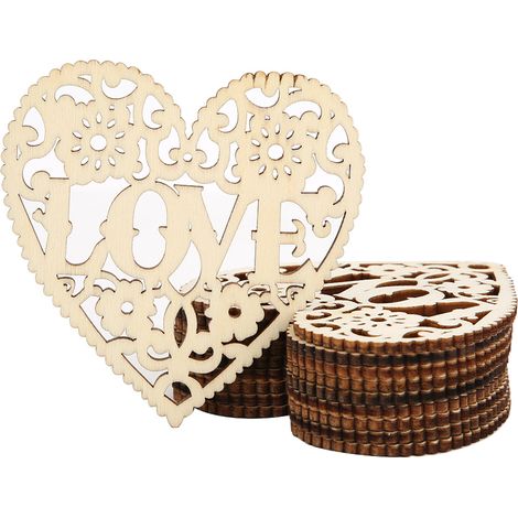 20 pendentifs en bois ajouré en forme de cœur, décorations à faire soi-même avec le mot LOVE, 80 x 80 cm, forme de cœur LOVE (1/5)